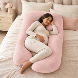 Almohada para embarazada en forma de U color rosa bebé